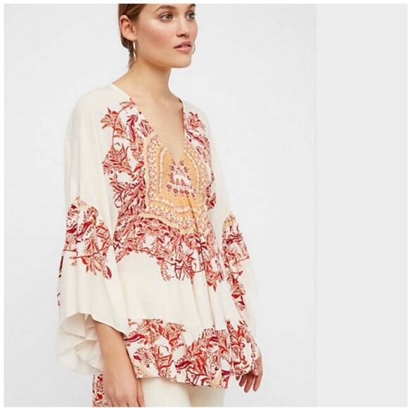 Free People Womens Small Sunset Dreams Boho Ruffle Tunic Top Swim Cover Up - Picture 1 of 7